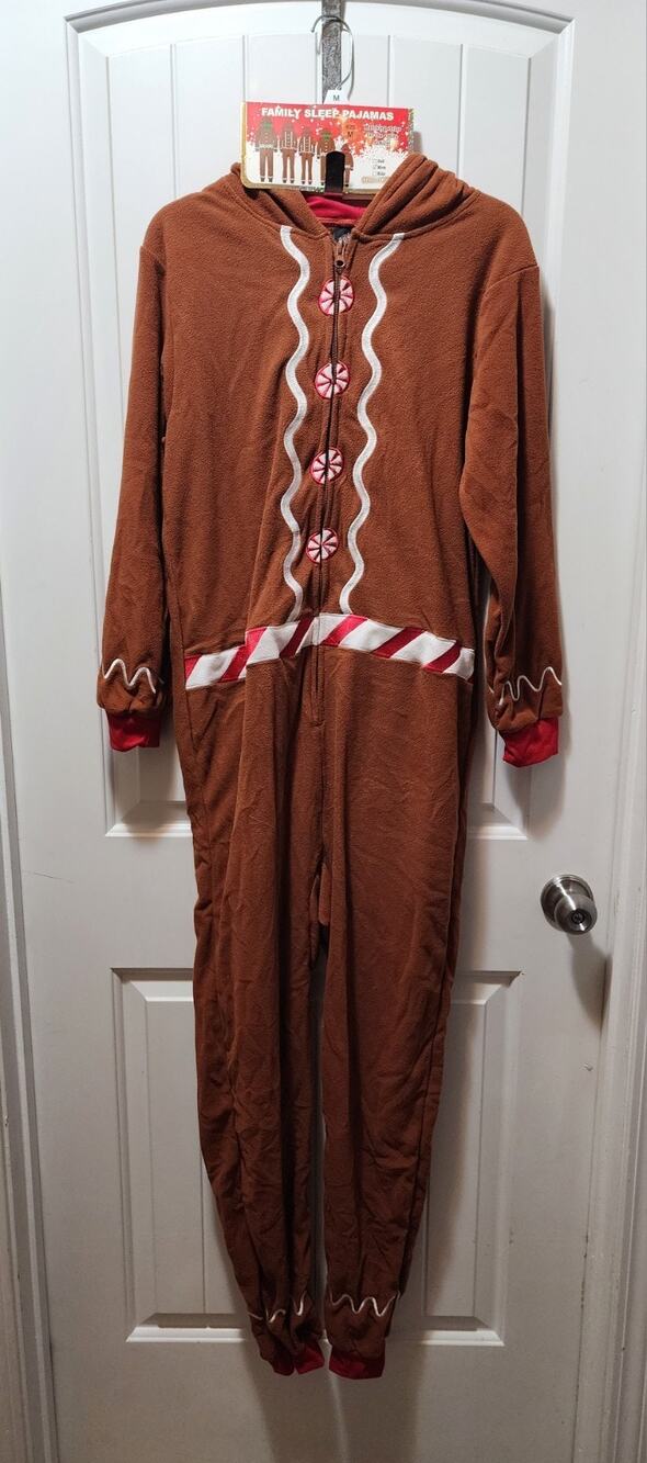 PJ's & Presents Christmas Gingerbread One-Piece Pajamas Holiday Women's M New!